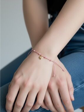 9/4 Delicate Pink Heart Charm Bracelet - Gold Accent
